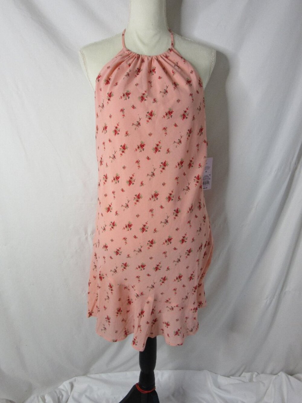 Wild Fable Dress Halter Mini Ruffle Skirt Pink Rose Floral Size Medium NWT